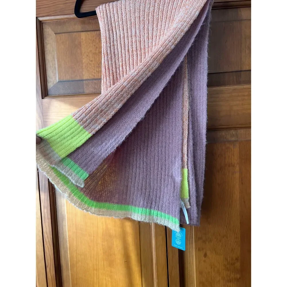 NWT By Anthropologie Colorblock Stripe Wool Blend Scarf Pink Winter Wrap